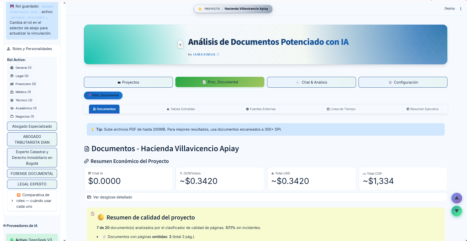 Interfaz de análisis documental en sistema local AIMAXIMUS