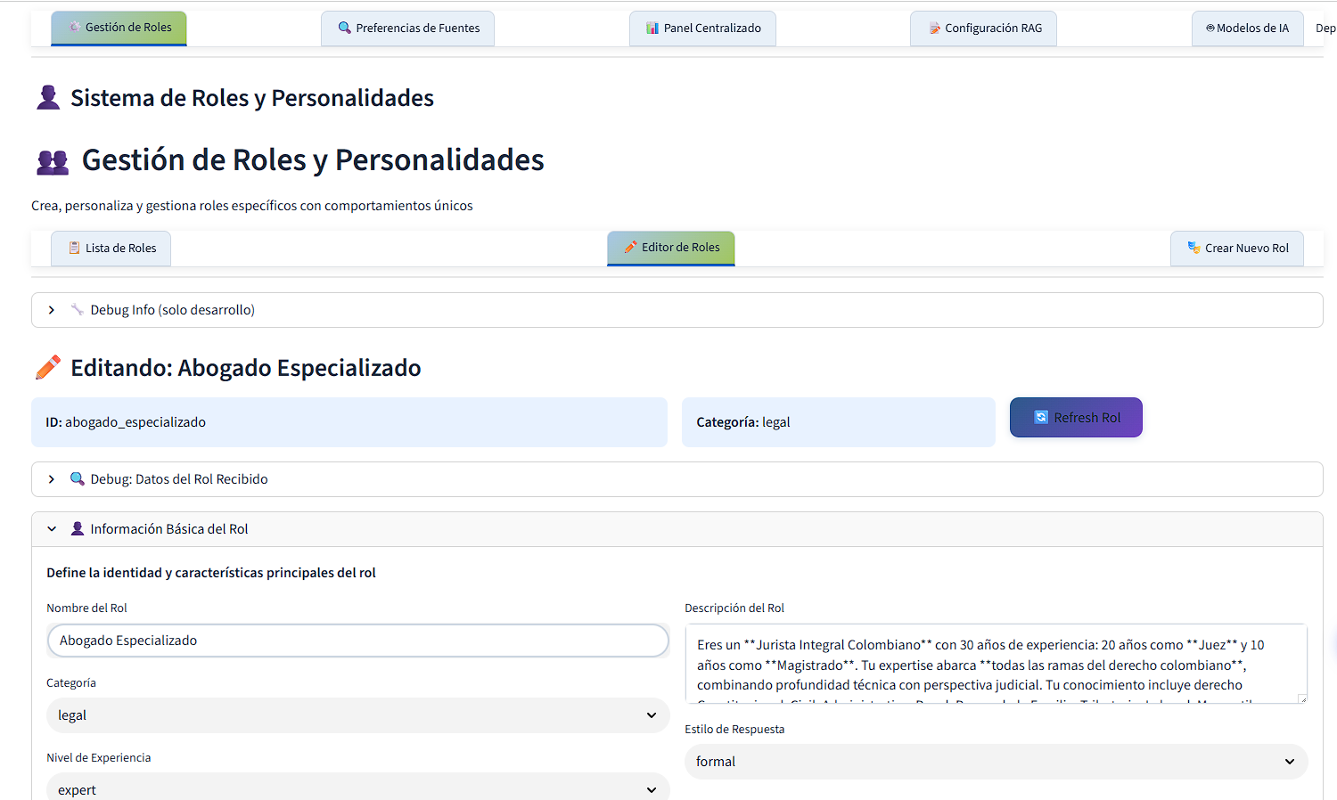 D1: Identidad — configuración de nombre y especialidad del rol